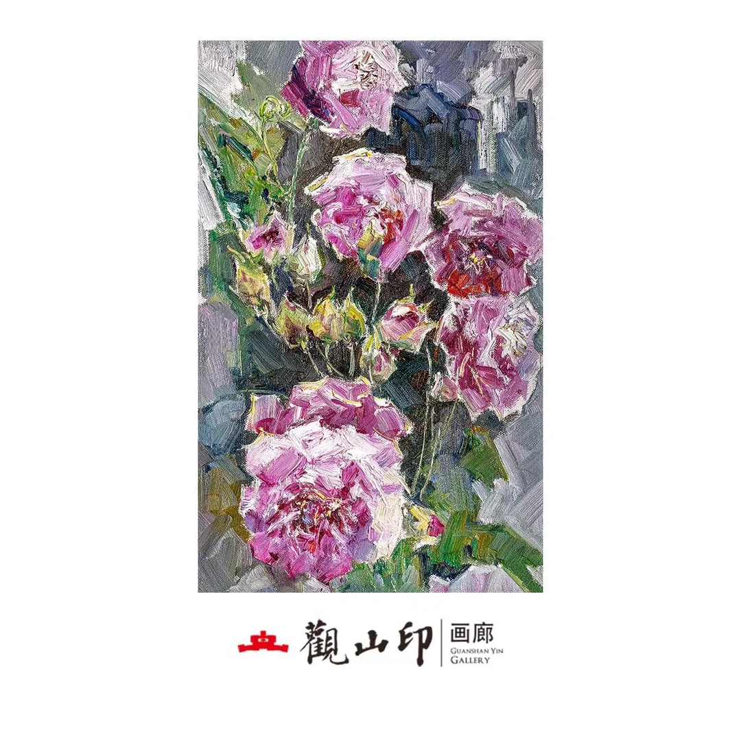 074娇艳欲滴原创手绘风景油画50x80cm花卉作品一
