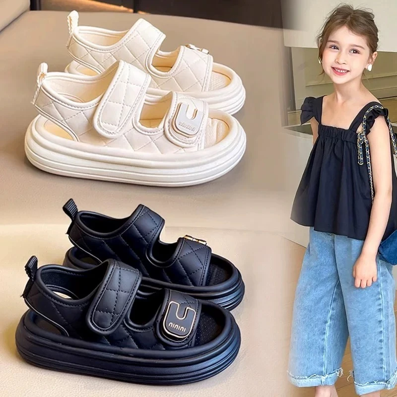 2025夏季新款韩版男童防滑女童时尚软底凉鞋百搭魔术贴厚底面包鞋