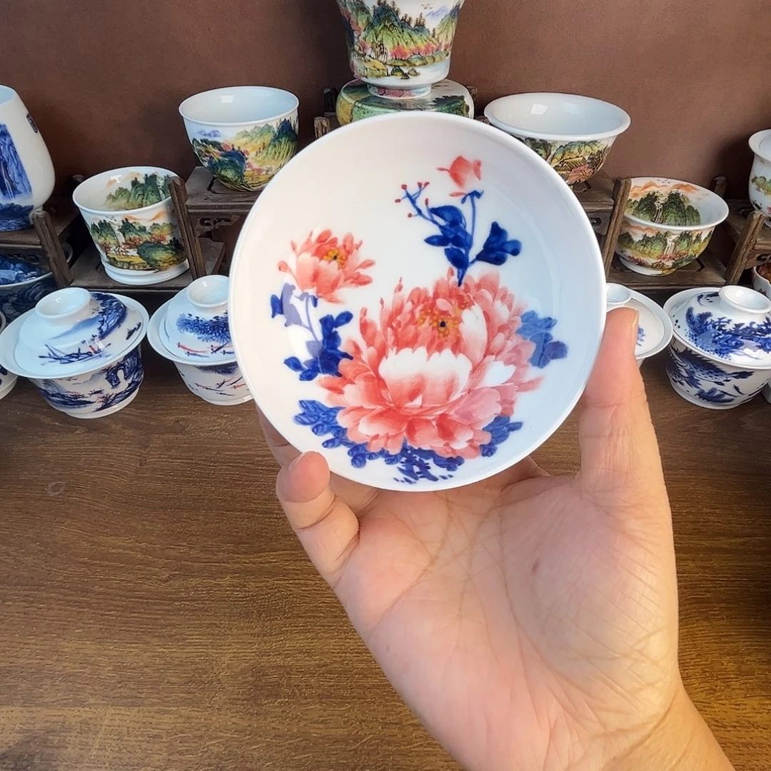 忠意堂釉下彩红牡丹