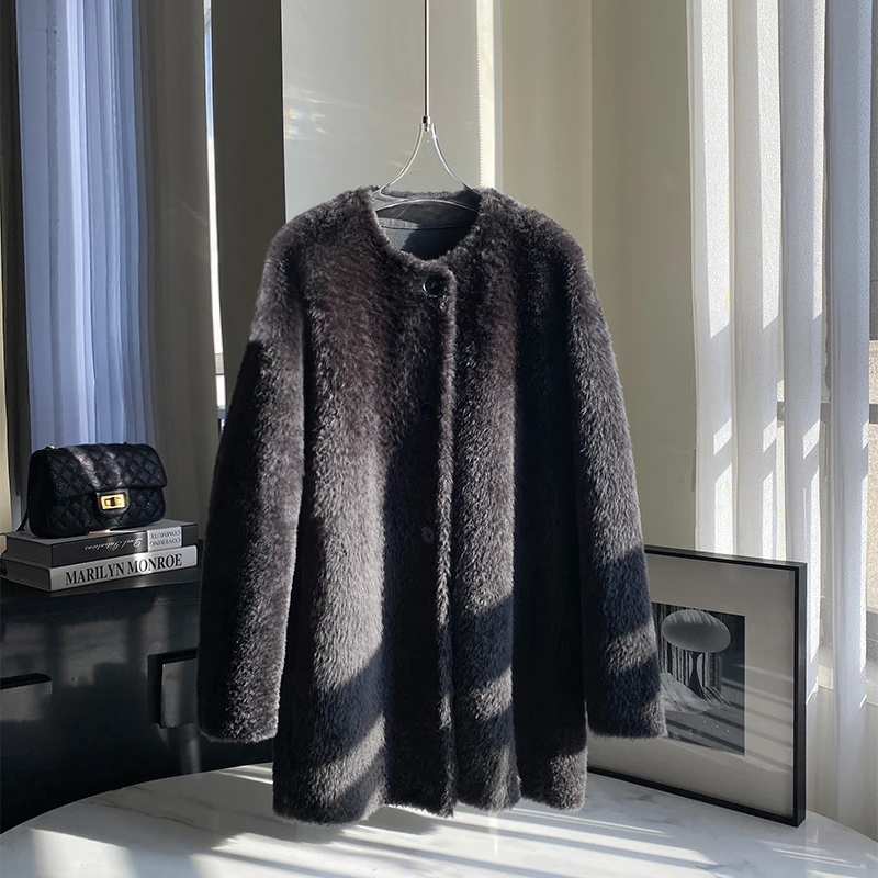 西班牙拉贡女外套宽松显瘦慵懒风2024年冬新款皮毛一体