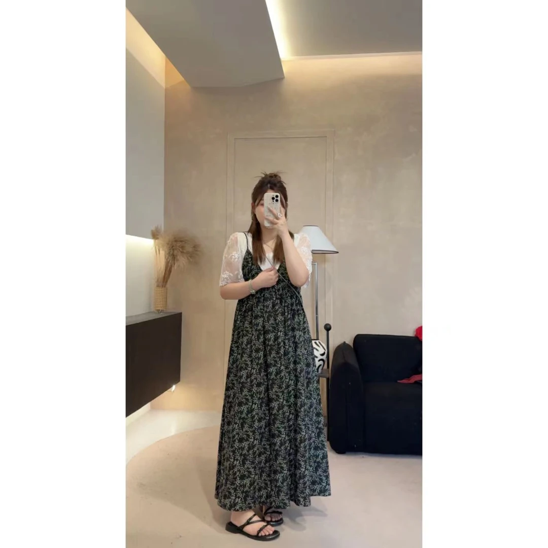 晶咕【白茶物语-吊带裙】小碎花V领吊带连衣裙显瘦气质时尚