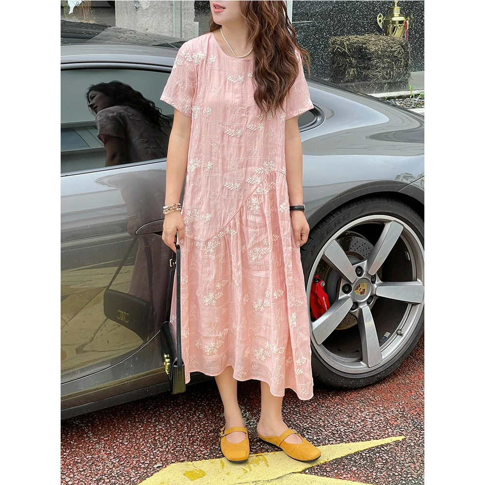 WenWen小个子2025夏季新款刺绣花重工艺显瘦显白连衣裙时尚4105