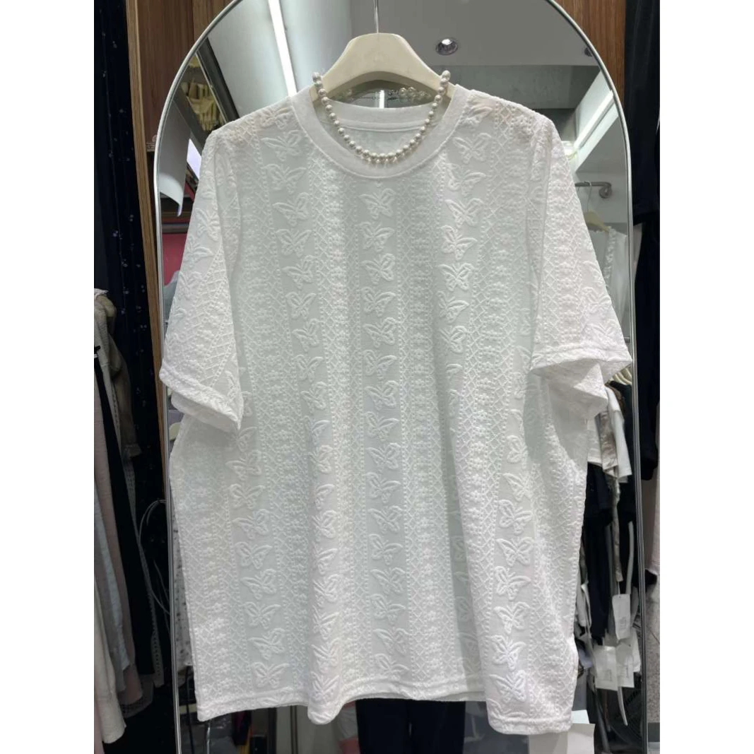 【璟衣服饰】重工圆领提花刺绣纯色短袖T恤Z1852