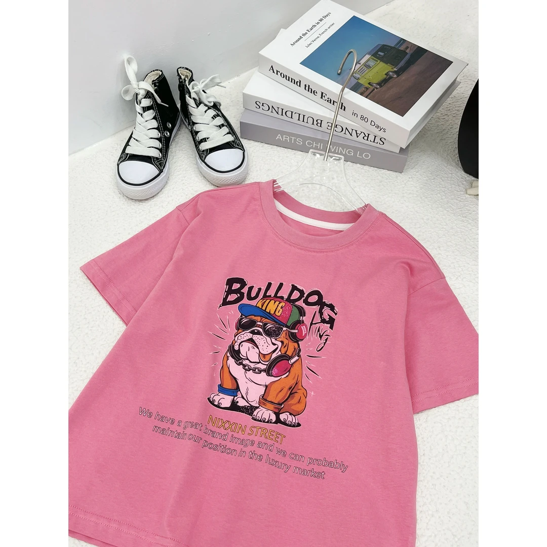 夏季短袖休闲风百搭印花男T恤卫衣休闲大童猫咪T6127