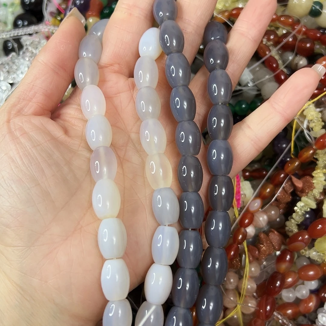 做***己玛瑙/玉髓未镶嵌珠宝半成品，一条灰玛瑙➕一条白玛瑙