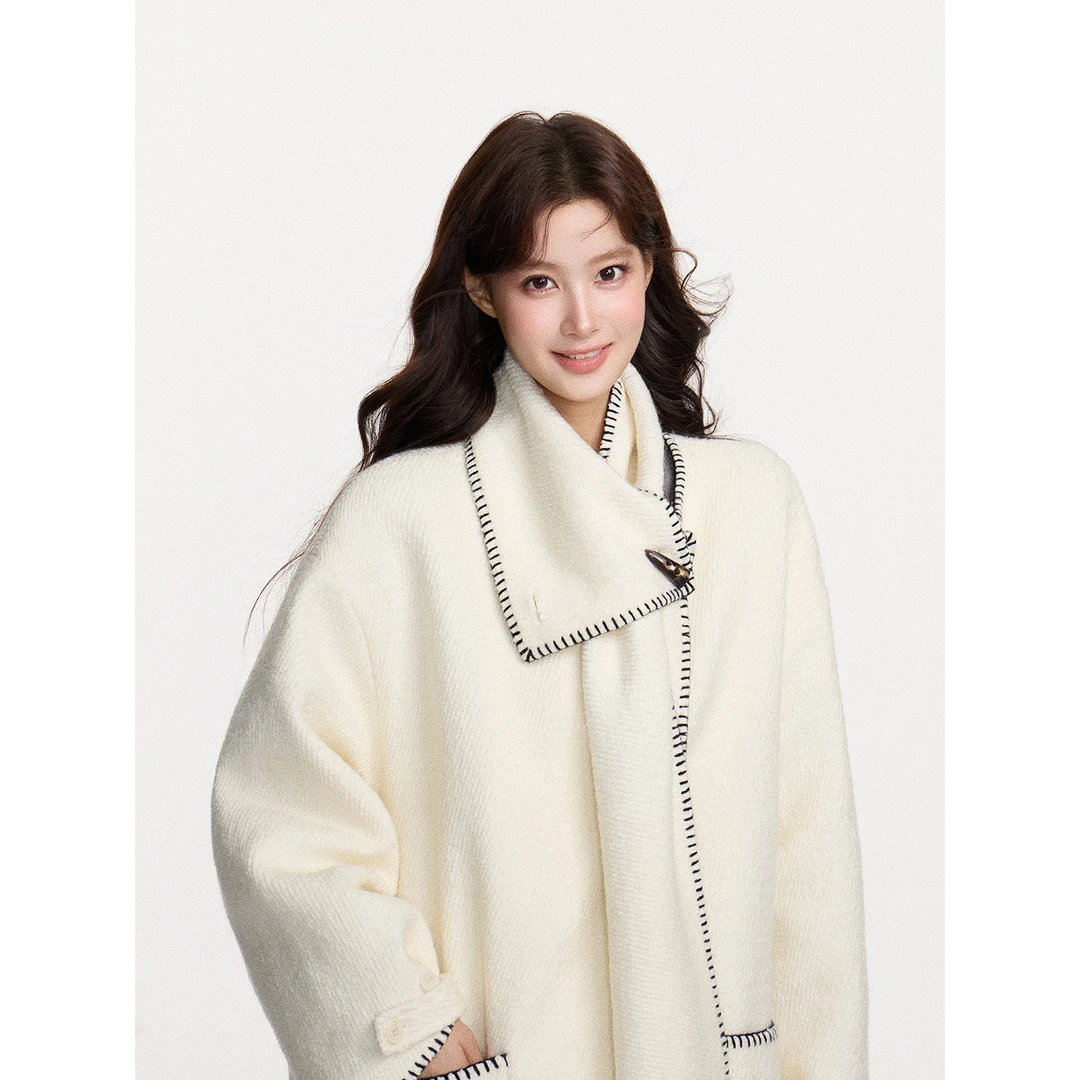 谢不肉【新品七折20:00-22:00】12/18 贴袋羊毛呢子围巾外套52019