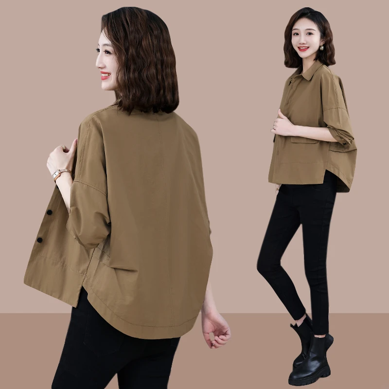 2025春秋新款女士衬衫长袖中老年妈妈休闲短款设计感春秋薄款外套