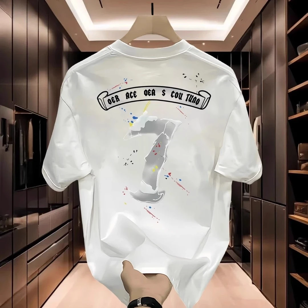 重磅潮流纯棉短袖T恤男夏季休闲宽松大码帅气百搭圆领半袖体恤衫