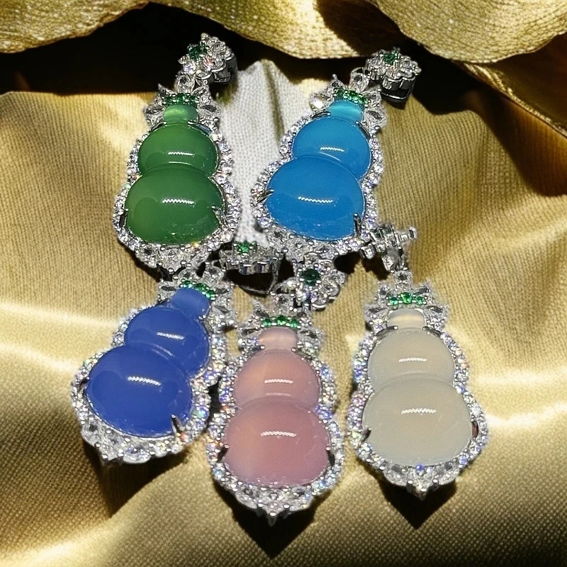 新中式高级设计天然玉髓高冰透粉嫩葫芦吊坠项链