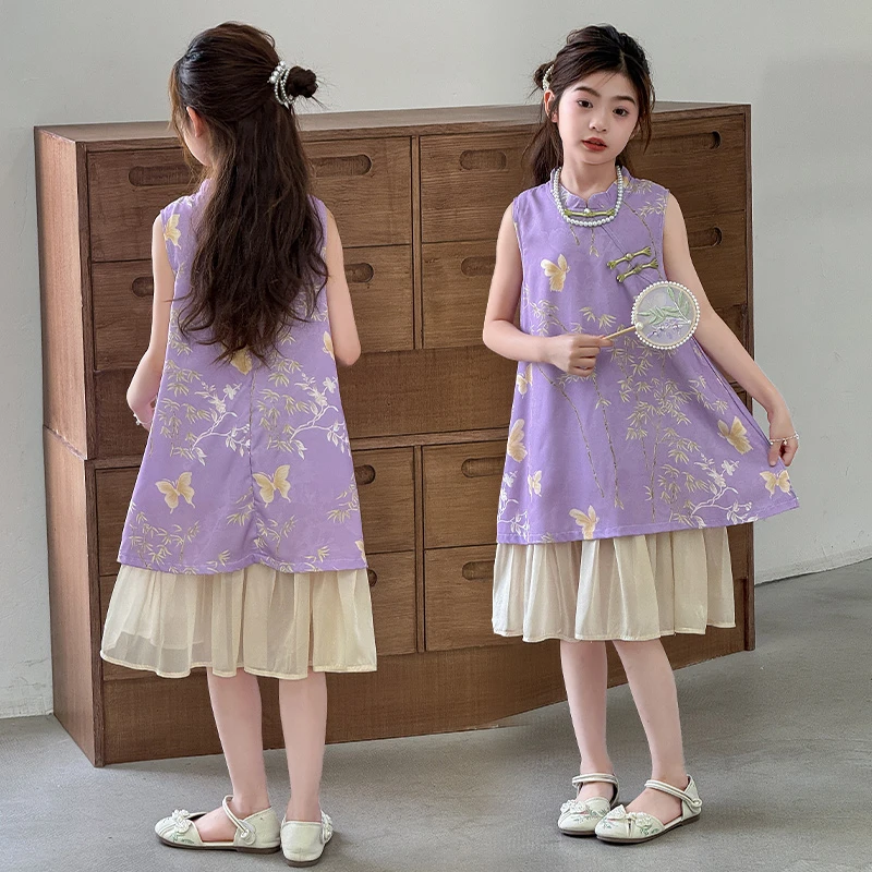 新中式女童国风旗袍连衣裙夏季2025新款女大童高端裙子儿童汉服裙