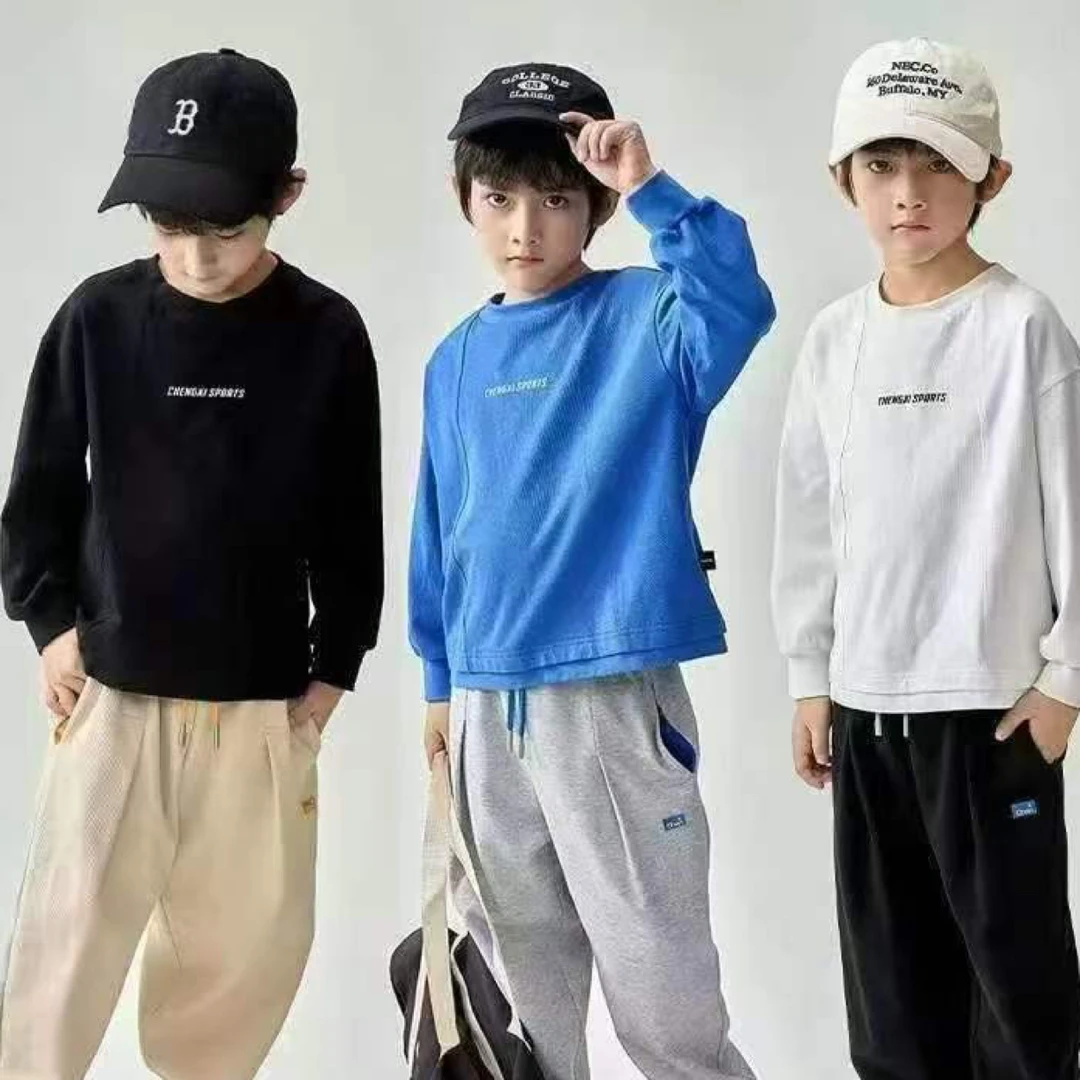 长袖男秋款上衣春秋百搭中大童男童自发热T恤套头