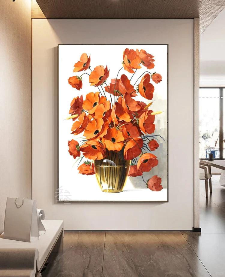 花姿烂漫美式客厅沙发背景墙装饰玄关餐厅酒店挂画装饰手工砂岩画