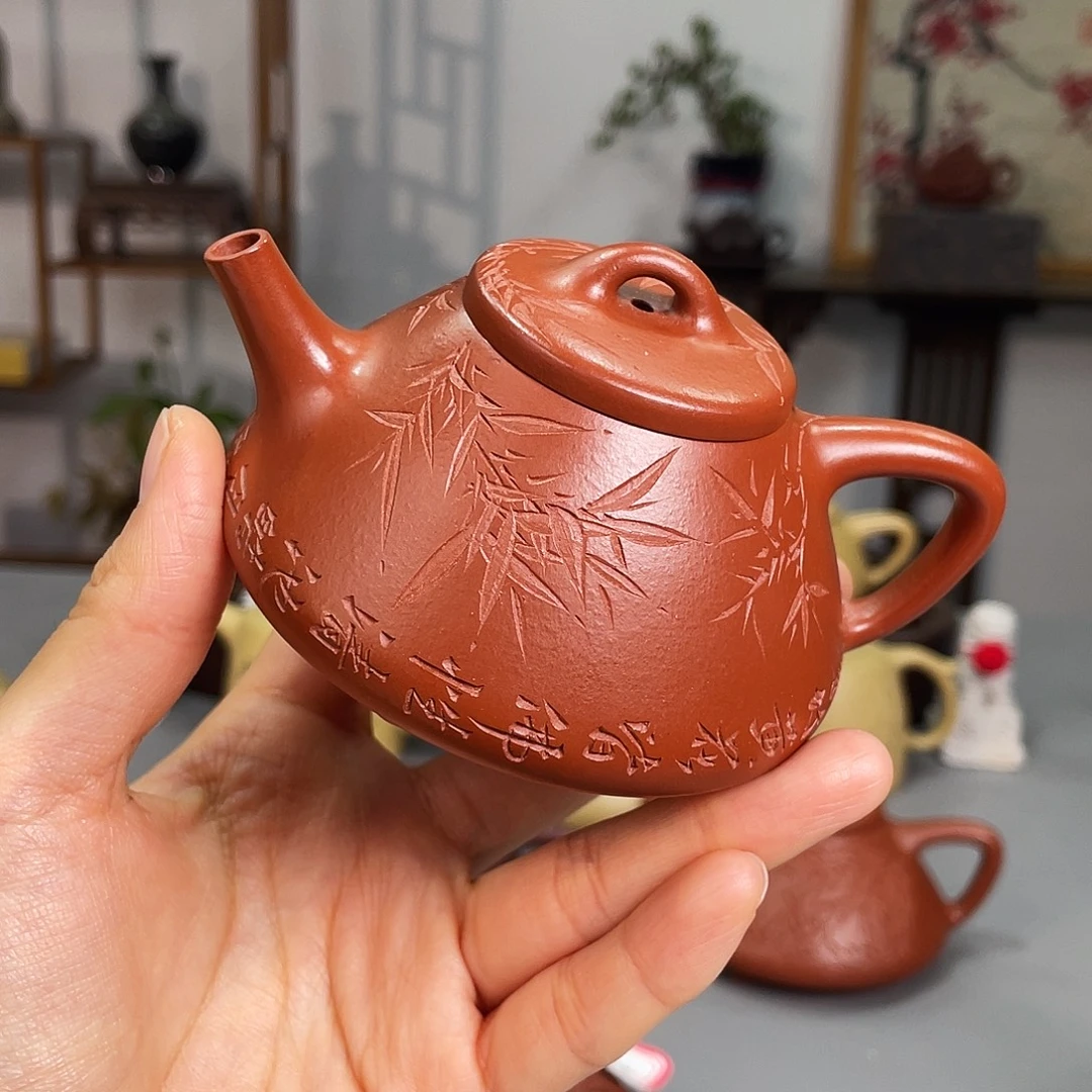桂***宏茶壶紫砂朱泥刻绘子冶石瓢