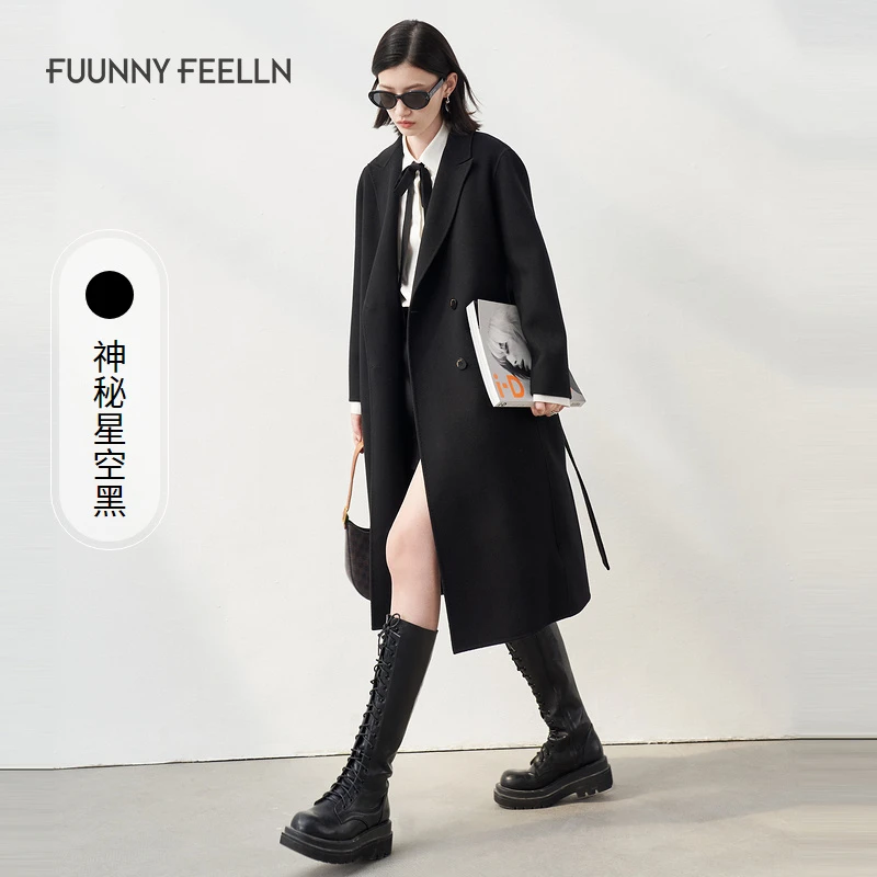 商场同款仿佛仿佛秋季黑色毛呢外套女中长款羊毛大衣女FL00241冬