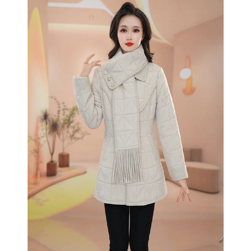 2025年冬季新款时尚气质显瘦百搭夹棉中长款女士棉服外套M-4XL