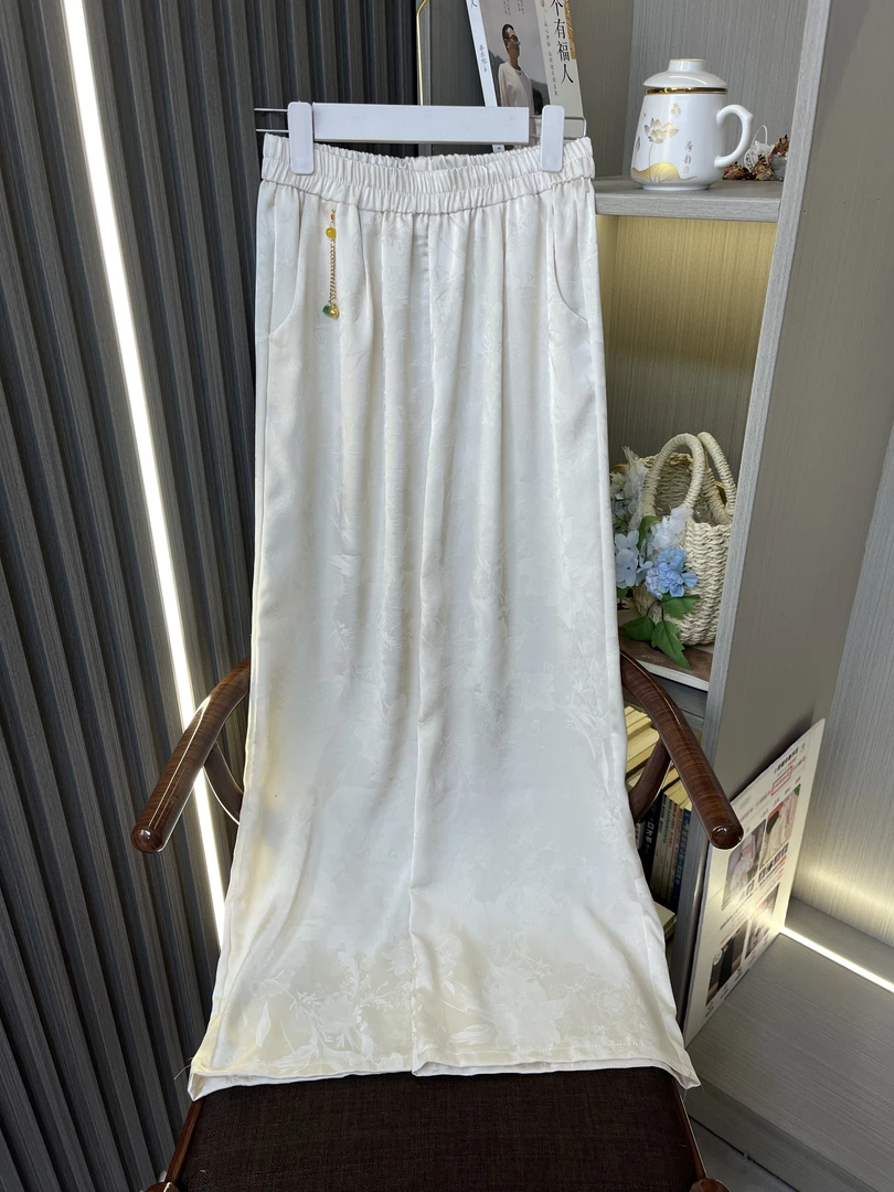 【清舒-裤子】新中式国风2025夏季新款提花宽松高腰气质休闲阔腿裤