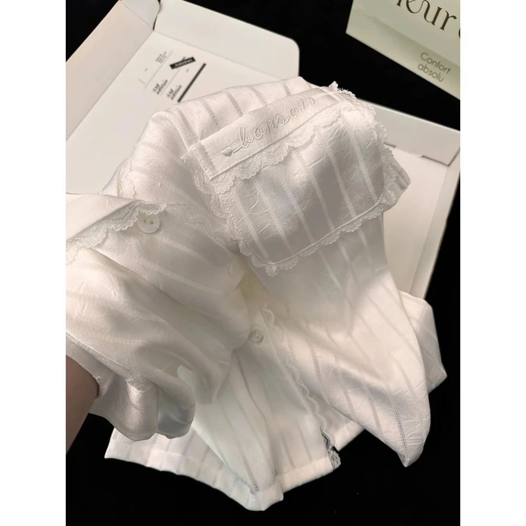 【条纹花边】高级白月光冰丝显瘦短袖睡衣女春夏季新款套装家居服