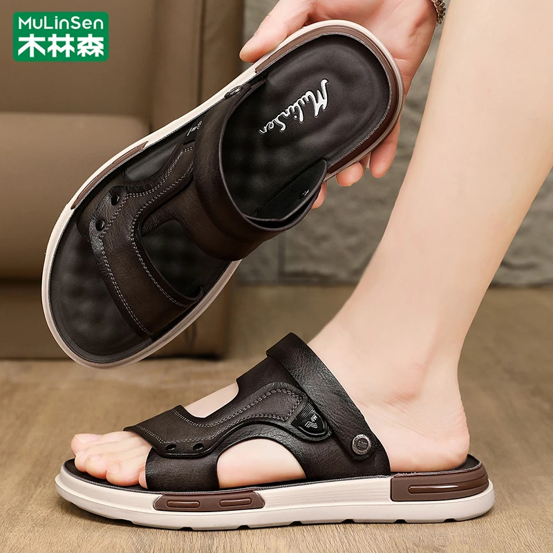木林森男士凉鞋2025夏季新款休闲拖鞋防滑男款开车软底两用沙滩鞋