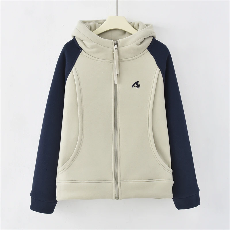 「撞色拼接」2024加绒加厚冬季新款休闲连帽女外套K-K1025