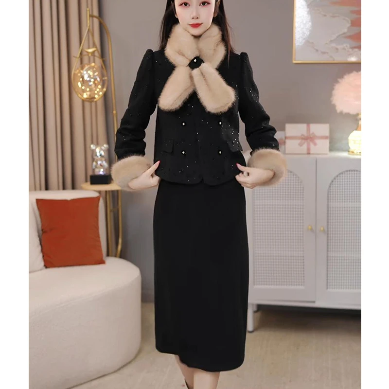 【定制套装】C1821上衣配半身裙优雅气质时尚减龄休闲显瘦收腰冬