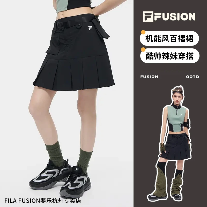 斐乐百褶裙百搭显瘦夏季女款百褶群潮流运动休闲梭织裙T11W421305