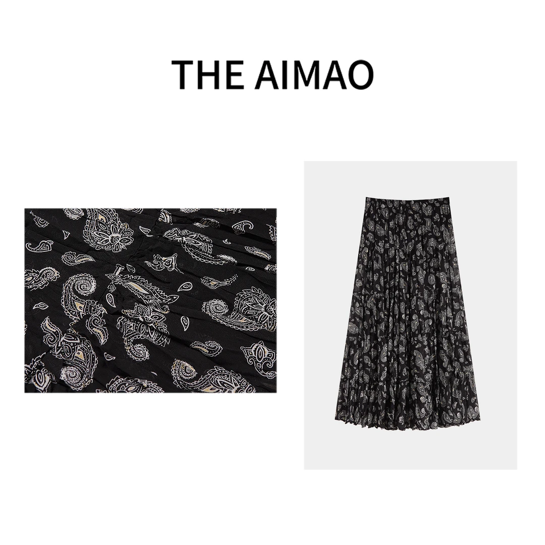 “步步生花”轻盈飘逸肌理拼接松紧高腰腰果花超大摆半身裙XYX81961