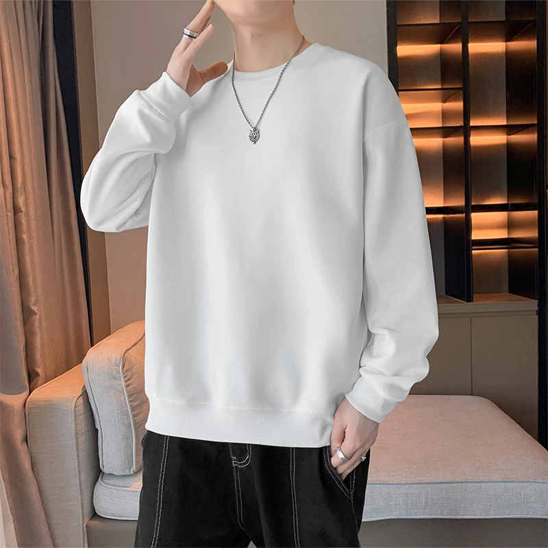 男士卫衣春秋款休闲纯色百搭宽松美式圆领秋季套头长袖上衣