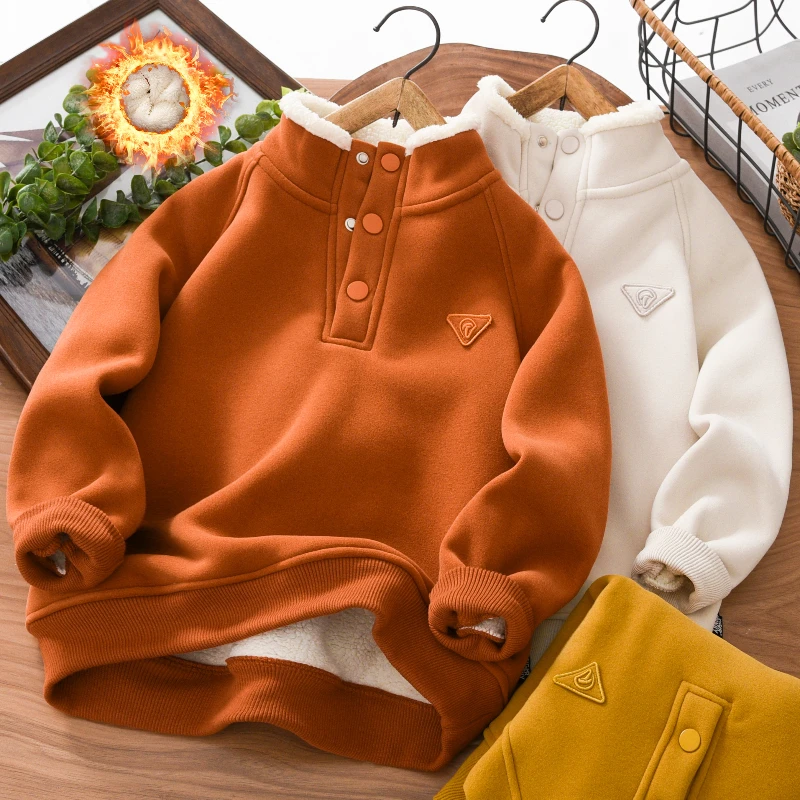 男童加绒卫衣冬季2026新款中大童加厚儿童装半高领过冬长袖