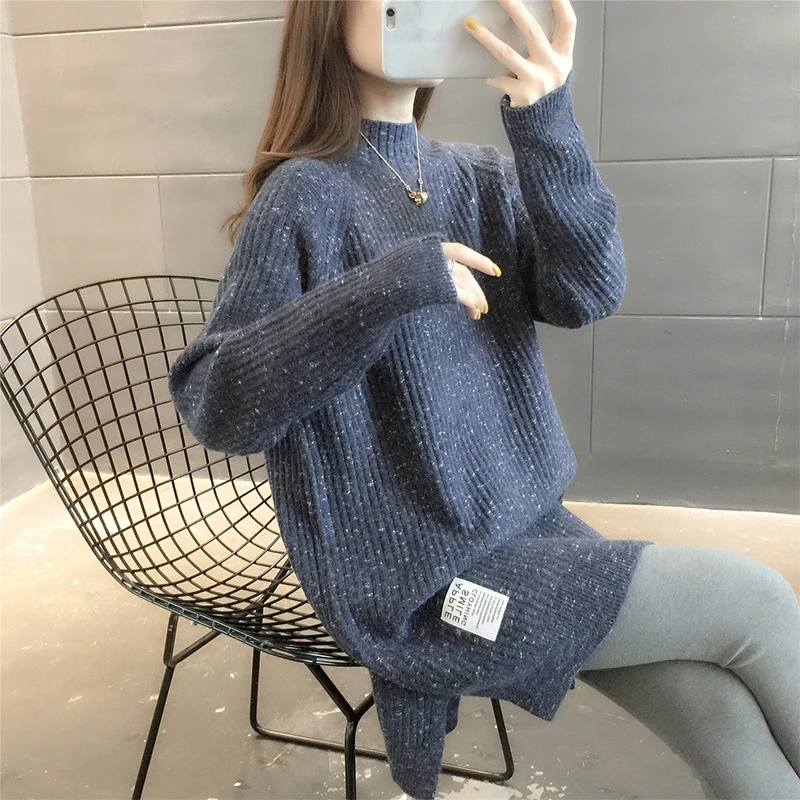 半高领打底中长款毛衣裙女2025年新款秋冬加厚长袖外穿宽松慵懒风
