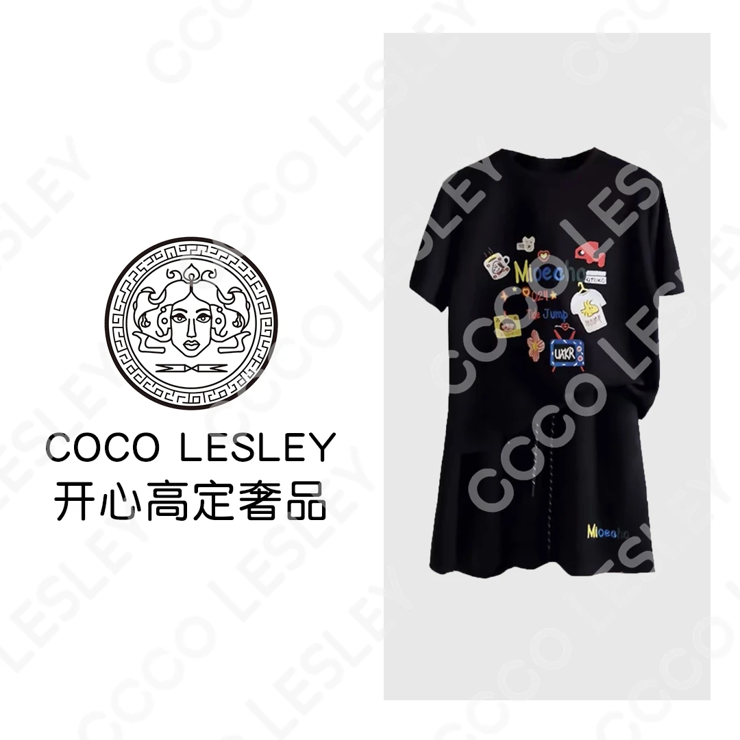 【 COCO LESLEY】趣味刺绣宽松版短袖T恤高腰短裙时尚减龄套装9586