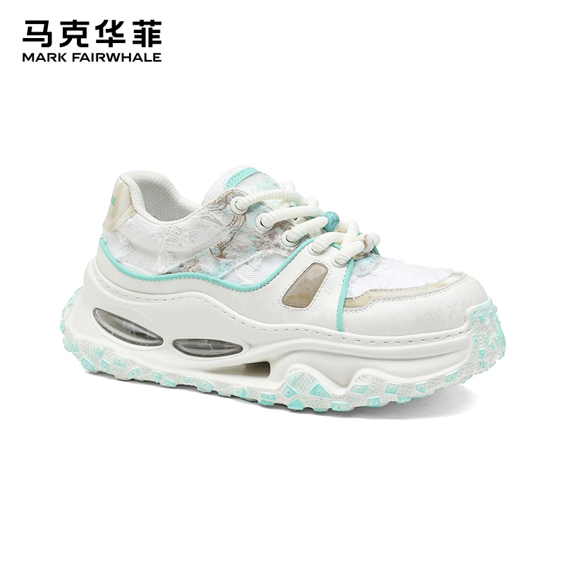 马克华菲刺绣透气男鞋2025秋秋爆款气垫老爹鞋厚底增高休闲鞋百搭