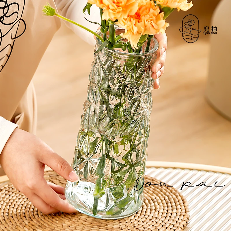【25高】北欧风加厚玻璃花瓶水养富贵竹玫瑰百合干花客厅插花摆件