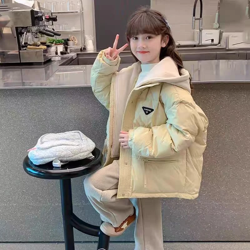 QIAERDE/洽尔德2025新款女童棉衣连帽保暖棉服加厚冬款外套冬季
