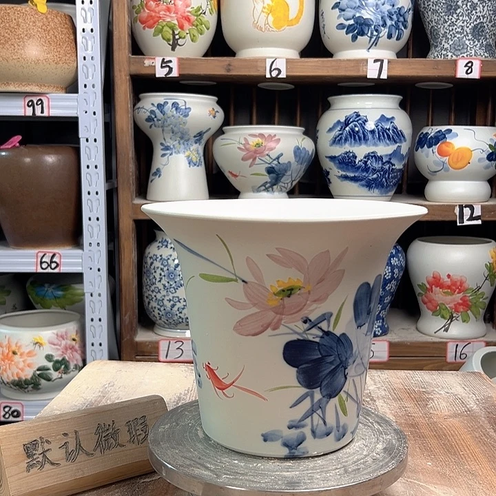 陶斗笠青花荷花陶瓷
