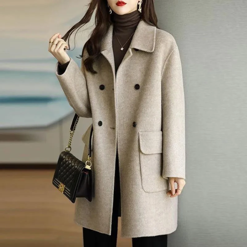 毛呢大衣女2025秋冬新款减龄韩版保暖中长款宽松小个子外套双排扣