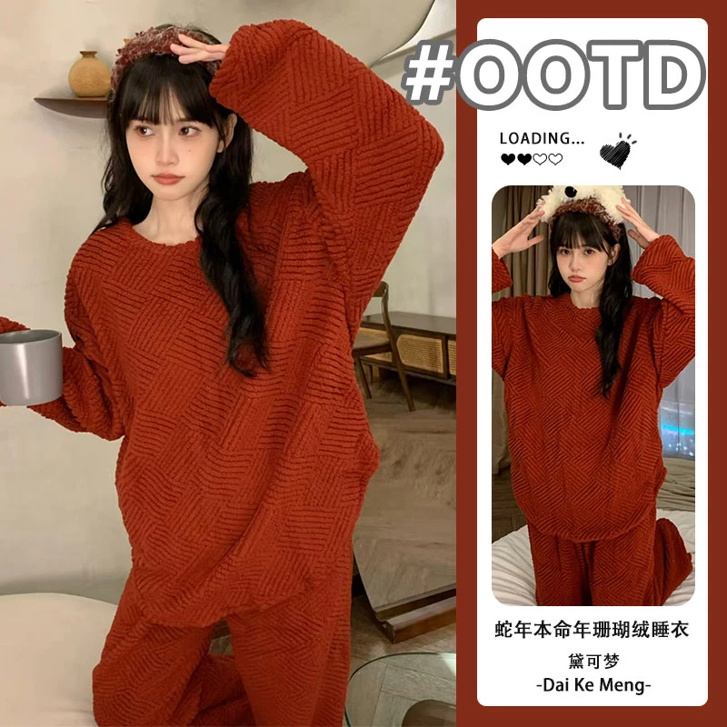 【新年战衣】网红爆款睡衣2025新春大红色蛇年喜庆珊瑚绒家居服套装