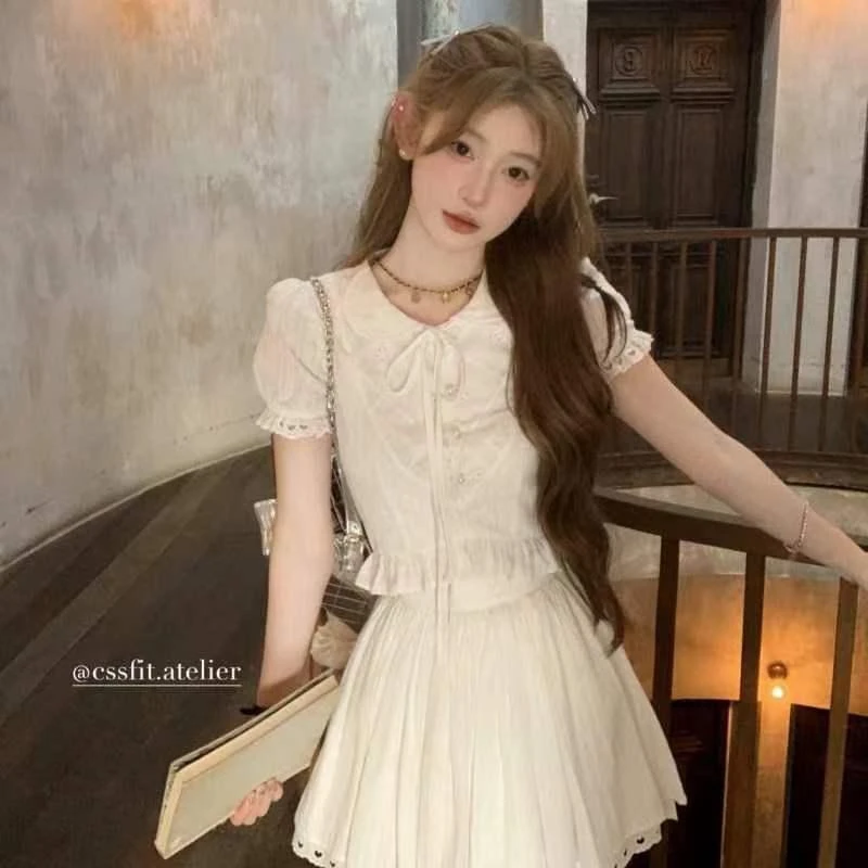 少女风甜美清新小个子显瘦茶系穿搭高级感韩剧女主半身裙两件套