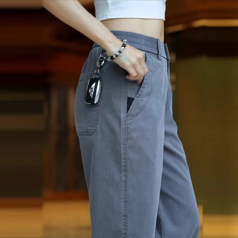 啄木鸟男士裤子宽松直筒阔腿弹力夏季天丝薄款莱赛尔休闲长裤2025