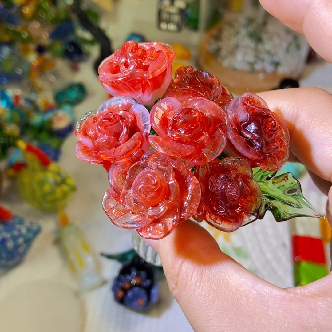 琉璃手工艺品红玫瑰