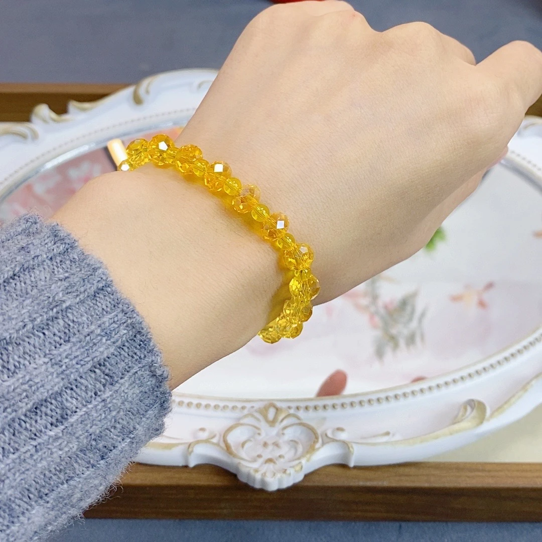 非金属仿水晶手链 813金黄卡8MM扁晶时尚百搭水晶手串手链女