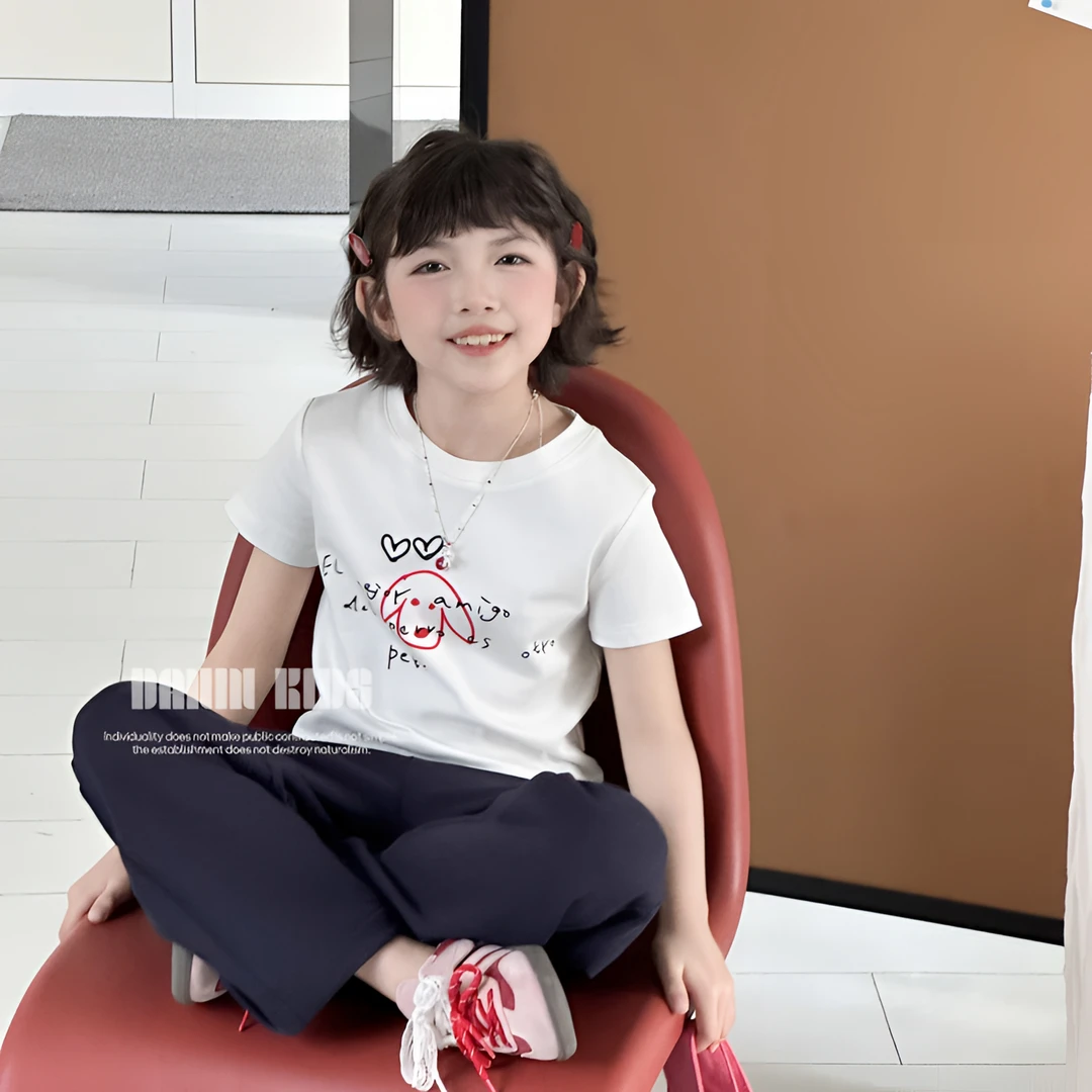 【嗒囜】女童夏季新款修身短款辣妹风短袖T恤儿童卡通涂鸦上衣体恤