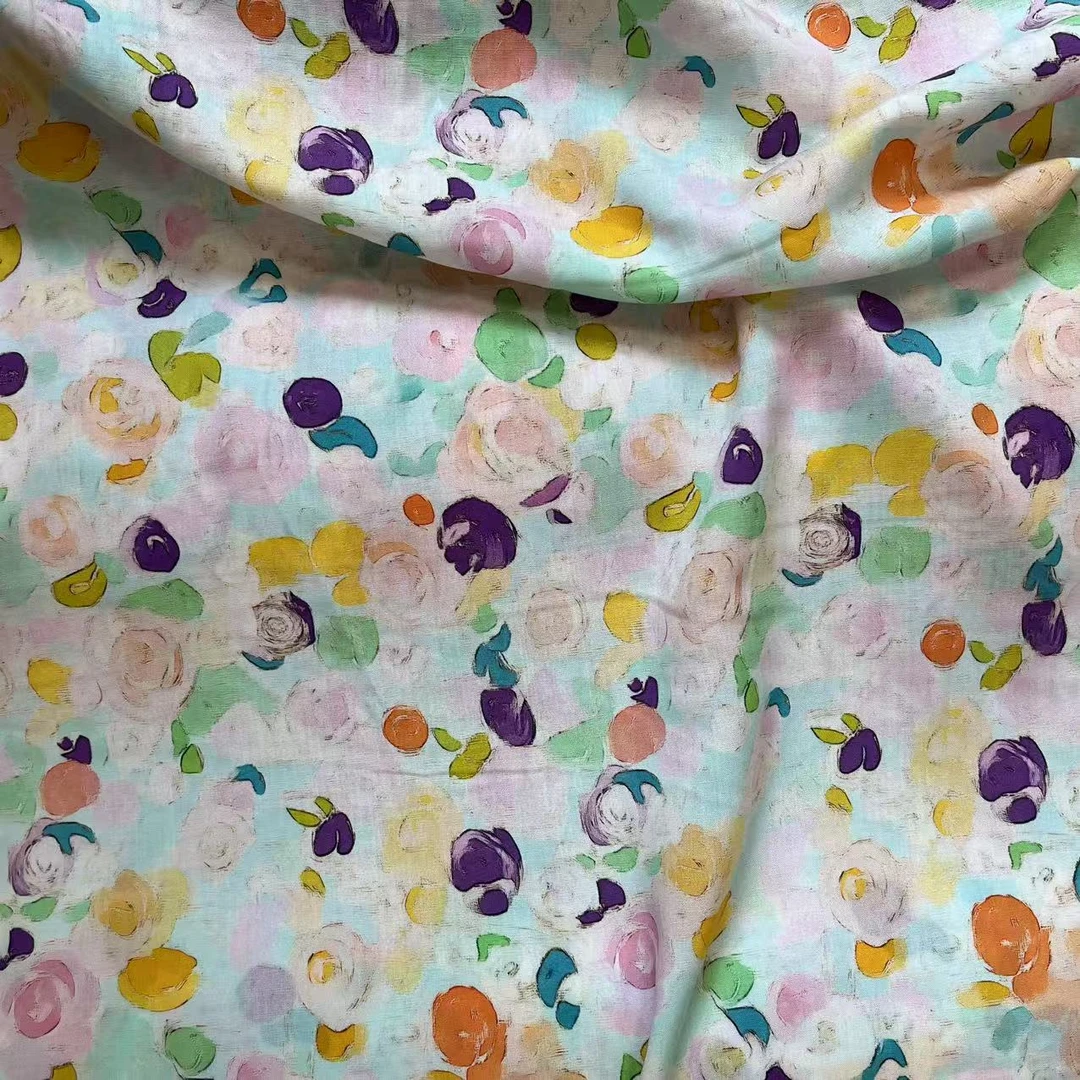 【绒兰】加宽1.6米细纱数码印花棉绸面料 258号 清新采花