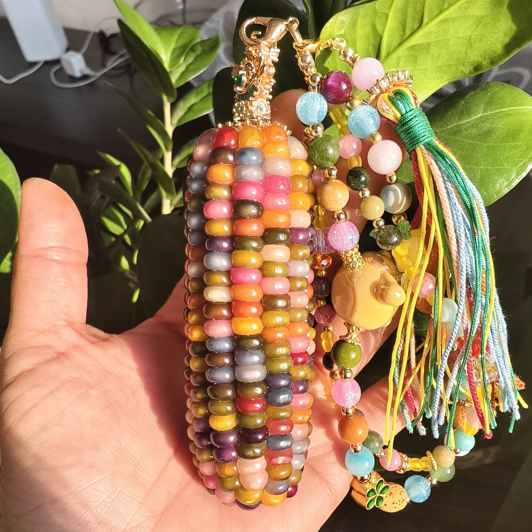 文玩玉米天然七彩宝石血丝高密度玉米成品手把件时尚饰品直播间