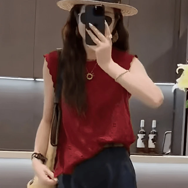 镂空蕾丝花边无袖背心衬衫2024新款女夏季轻奢高级感气质减龄上衣