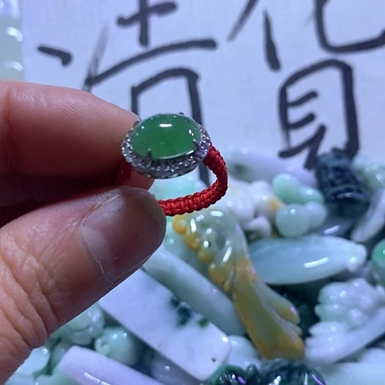 翡翠银S925镶嵌颈饰戒指