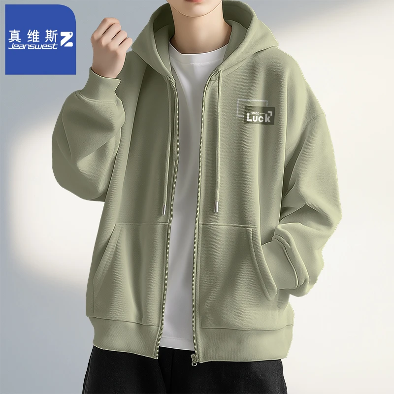 真维斯Z连帽卫衣男2025春季新款重磅高级感休闲外套男士潮牌帽衫P