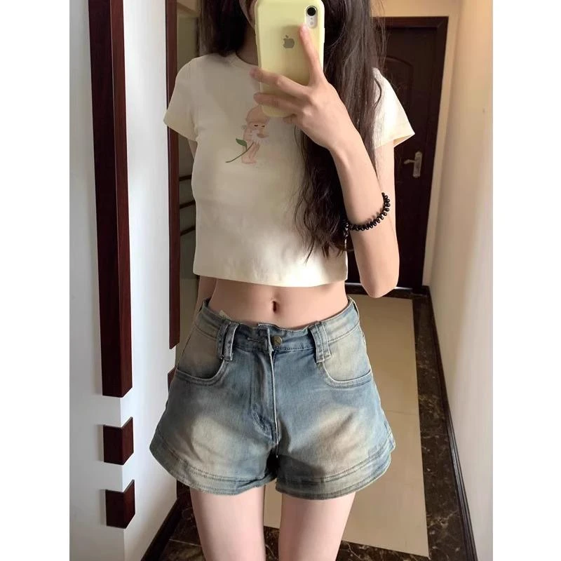 美式复古外穿牛仔短裤女2025新款夏季高腰显瘦小个子a字提臀热裤