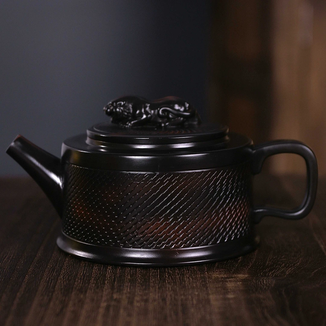 紫陶条纹卧虎藏龙凤鸣壶大容量家用中式泡茶壶复古大号紫砂壶C129