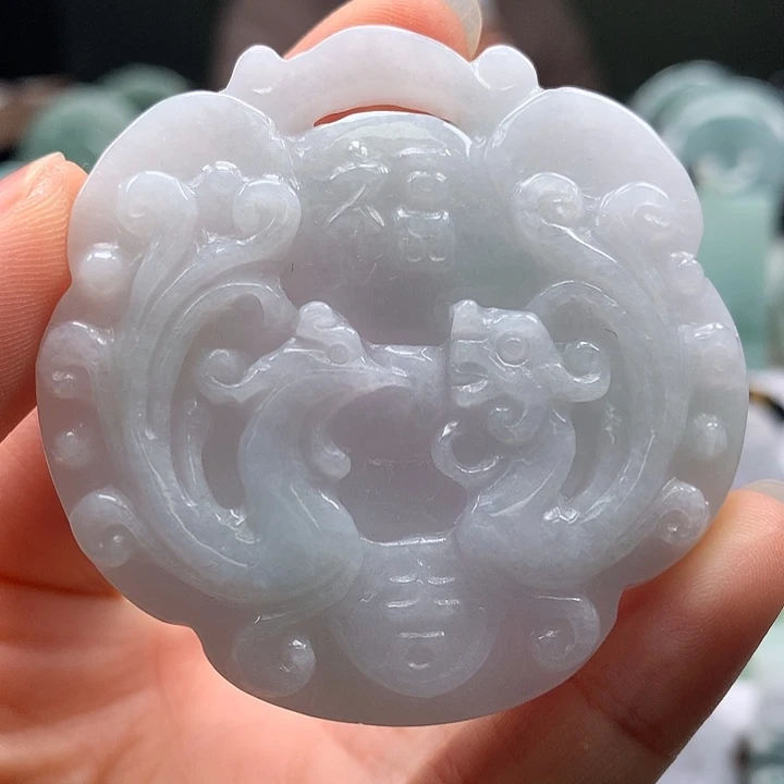 翡翠未镶嵌颈饰花开富贵如意两面工艺福利