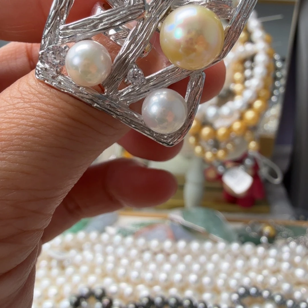 戒指海水珍珠银S925镶嵌